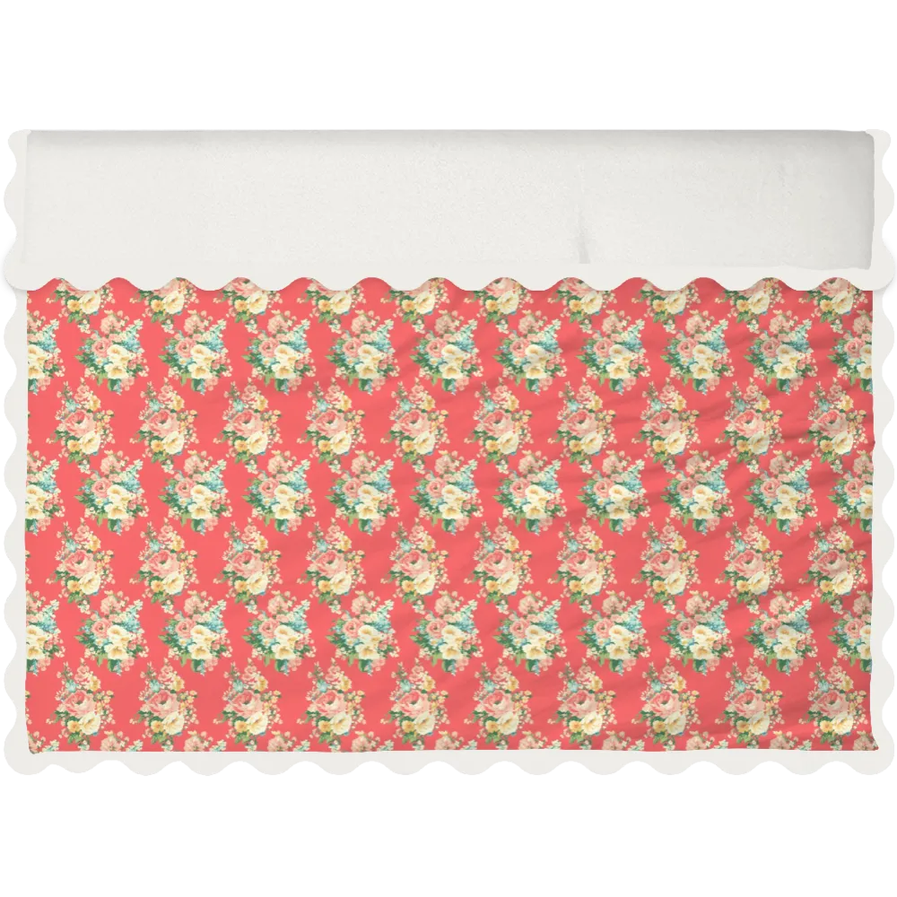 Vintage Cottage Collection Scalloped Duvet Cover Set - Florence (Dark Coral)