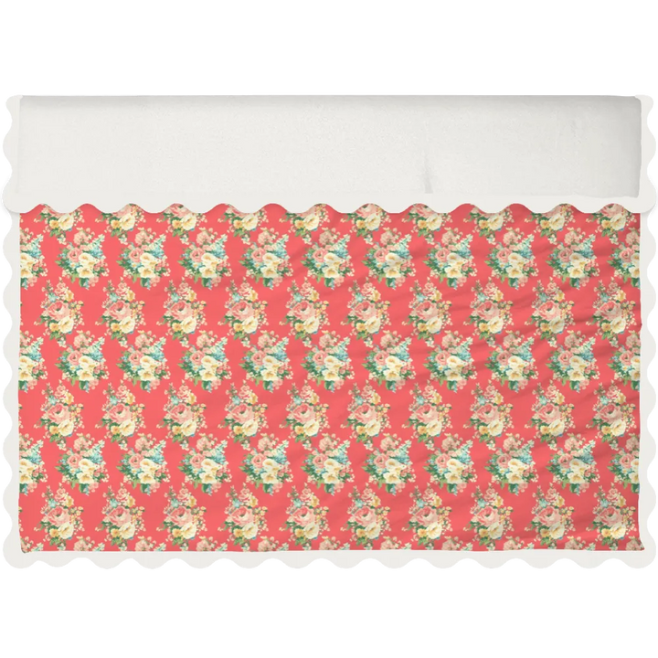 Vintage Cottage Collection Scalloped Duvet Cover Set - Florence (Dark Coral)