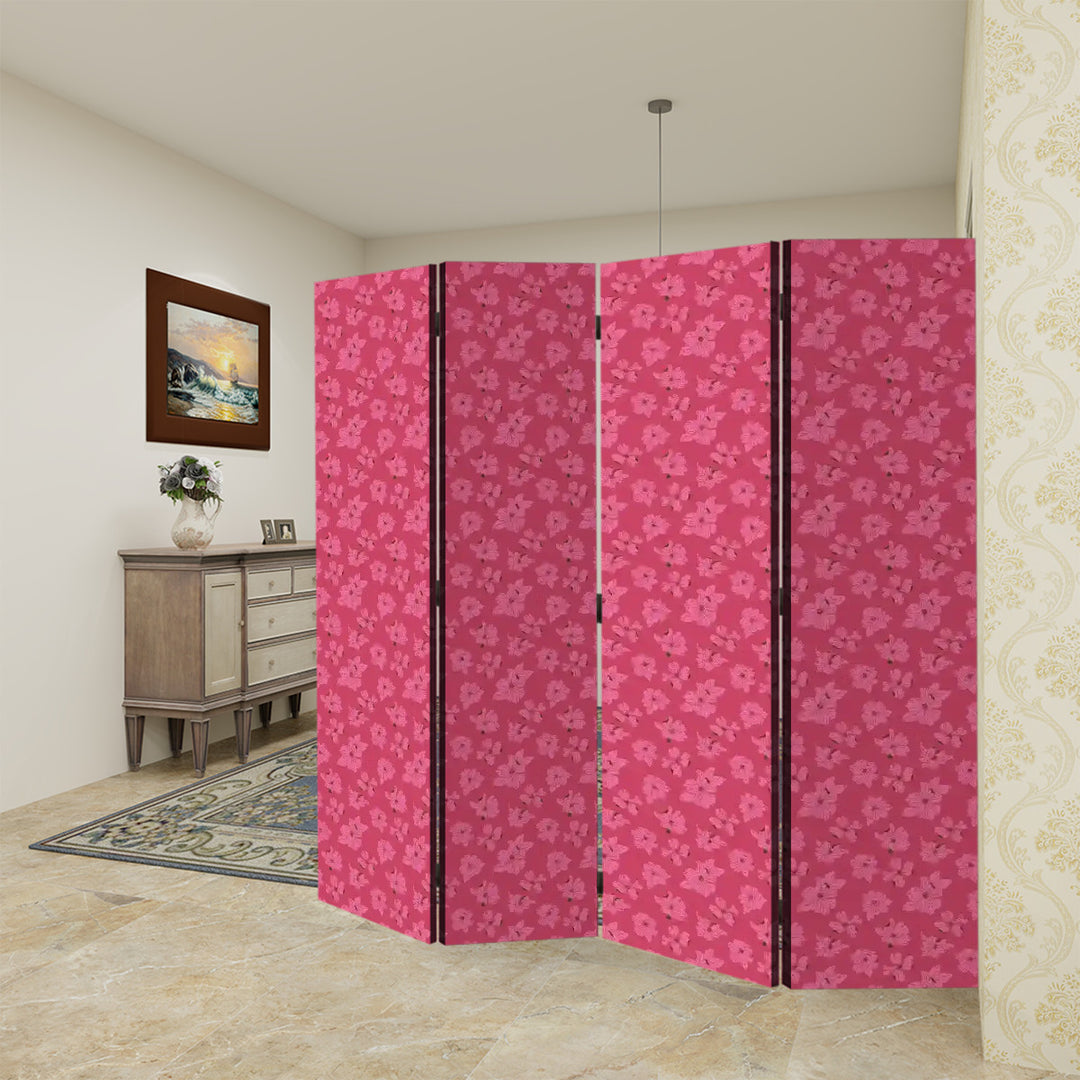 4 Panel Room Divider Folding Screen / Dogwood Blossoms - Pink