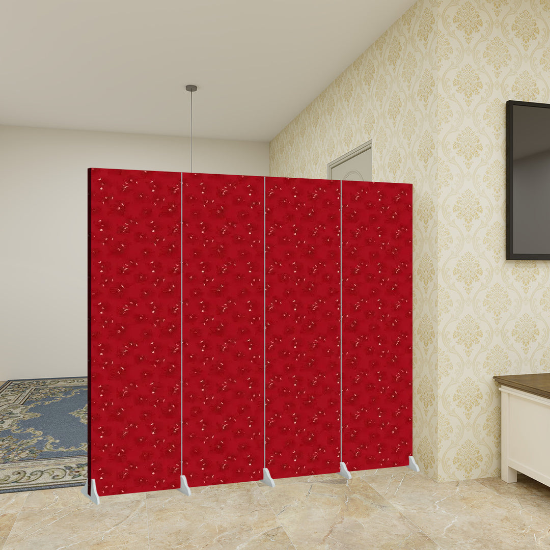 4 Panel Room Divider Folding Screen / Dogwood Blossoms - Red