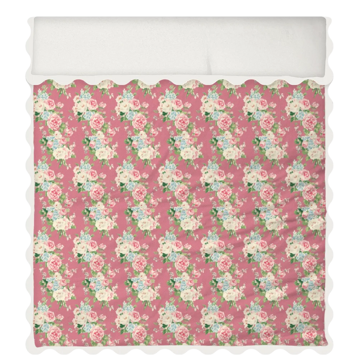Vintage Cottage Collection Scalloped Duvet Cover Set - Emma (Peony)