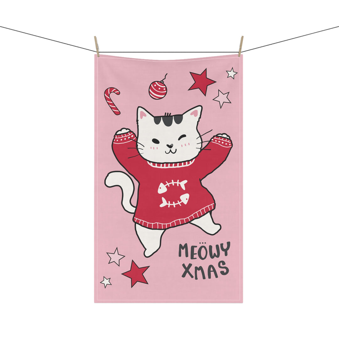 Cotton Twill Tea Towel / Merry Catmus Collection / Pink - 5 Design Choices