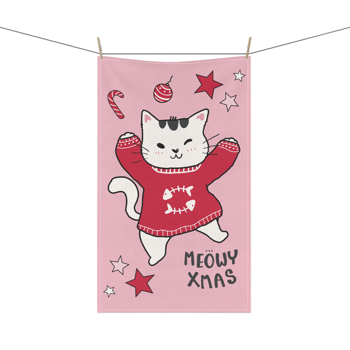 Cotton Twill Tea Towel / Merry Catmus Collection / Pink - 5 Design Choices