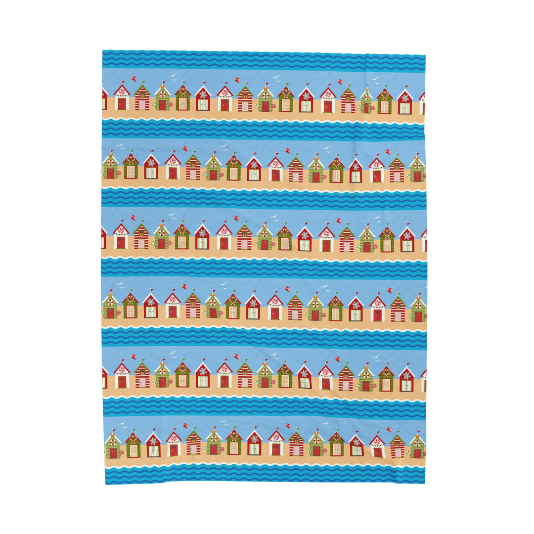 Velveteen Plush Blanket / Christmas on the Coast / Festive Beach Huts