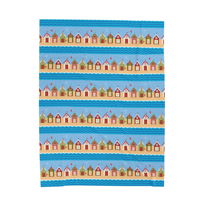 Velveteen Plush Blanket / Christmas on the Coast / Festive Beach Huts