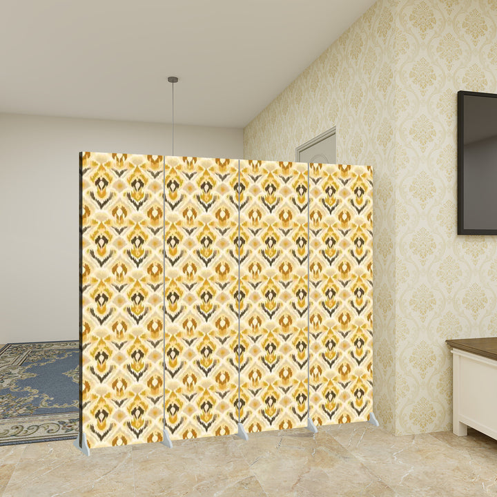 4 Panel Room Divider Folding Screen / Ikat Fusion - Butterscotch