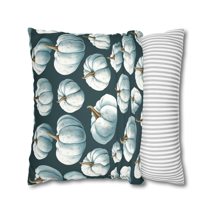 Microsuede Square Pillow Cover / White Pumpkins on Teal Blue