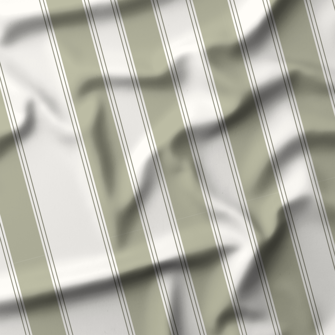 Window Curtain Set - Cotton Blend (2 Panels) | French Stripe - Laurel  (Vintage Cottage Collection)