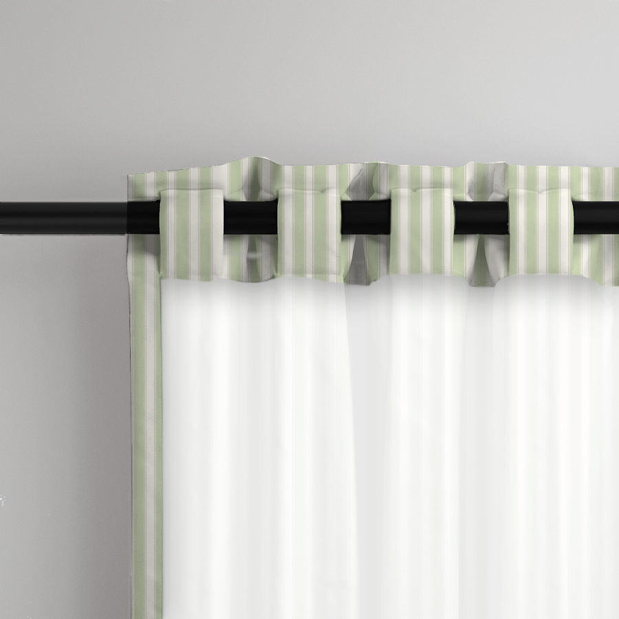 Window Curtain Set - Cotton Blend (2 Panels) | French Stripe - Celery  (Vintage Cottage Collection)