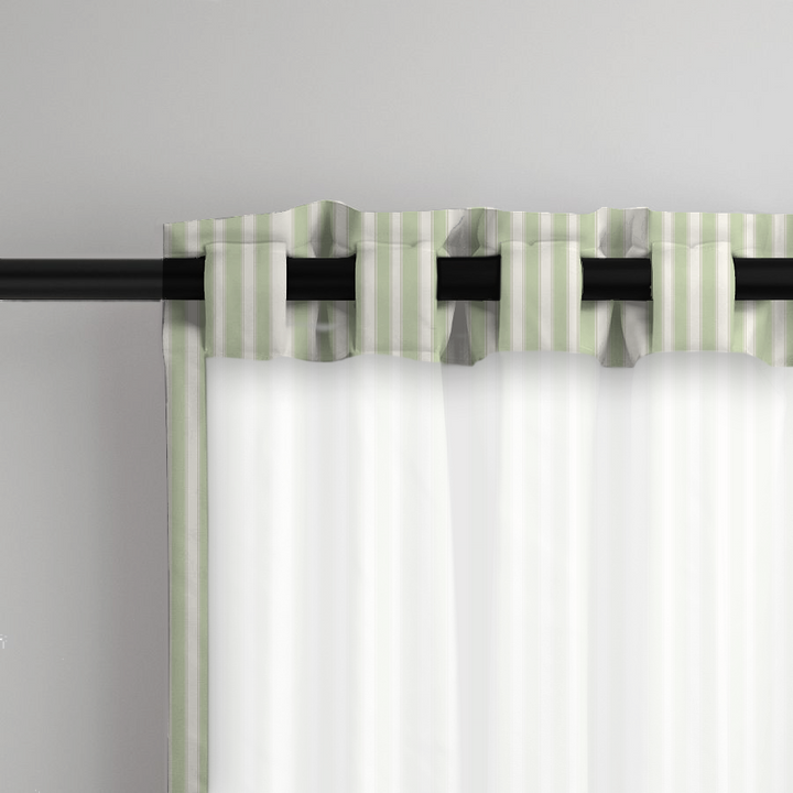 Window Curtain Set - Cotton Blend (2 Panels) | French Stripe - Celery  (Vintage Cottage Collection)