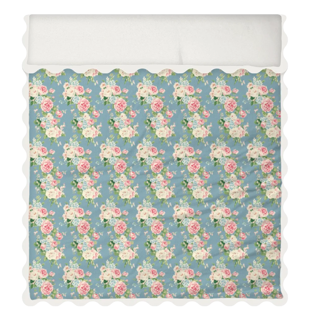 Vintage Cottage Collection Scalloped Duvet Cover Set - Emma (Bluejay)