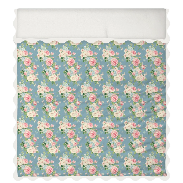 Vintage Cottage Collection Scalloped Duvet Cover Set - Emma (Bluejay)