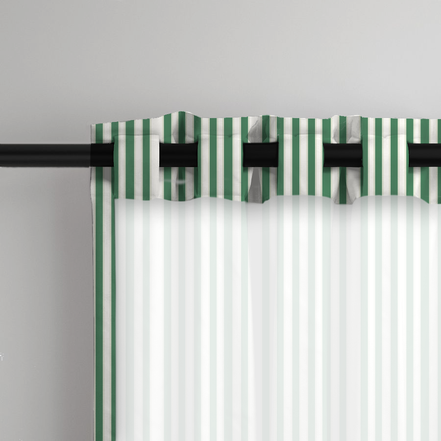 Window Curtain Set - Cotton Blend (2 Panels) | French Stripe - Green  (Vintage Cottage Collection)