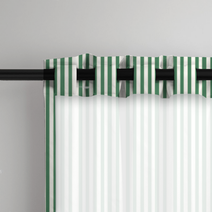 Window Curtain Set - Cotton Blend (2 Panels) | French Stripe - Green  (Vintage Cottage Collection)