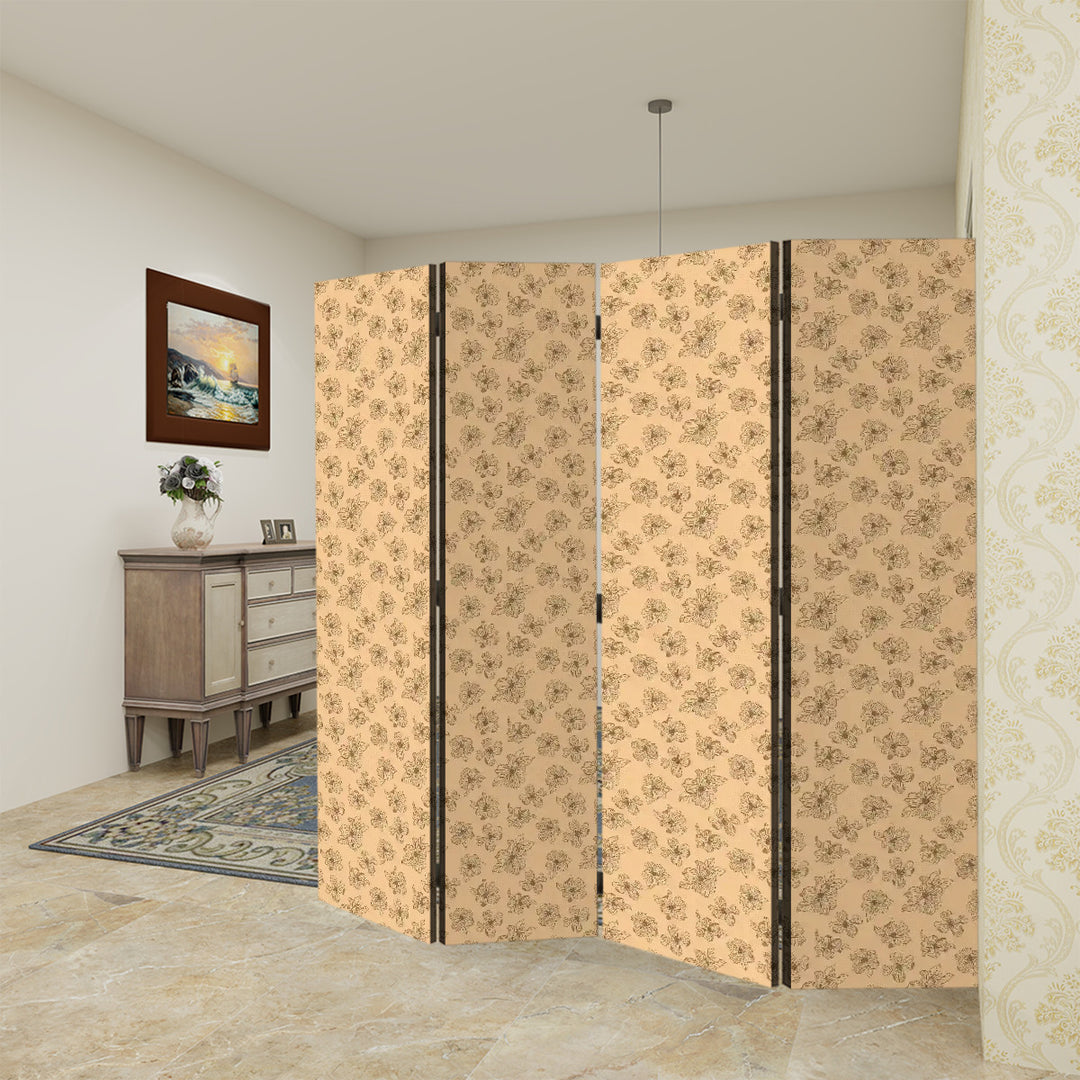 4 Panel Room Divider Folding Screen / Dogwood Blossoms - Peach