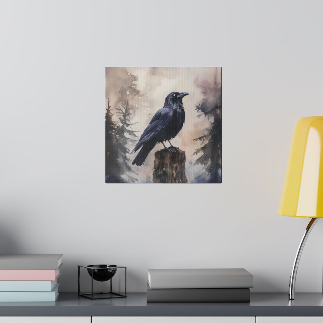 Square Matte Canvas / Halloween Art - Raven in the Forest