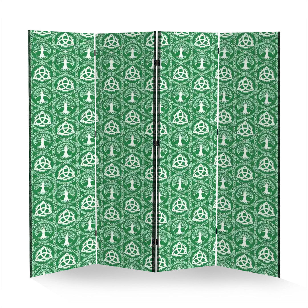 4 Panel Room Divider Folding Screen / Celtic Tree & Triquetra