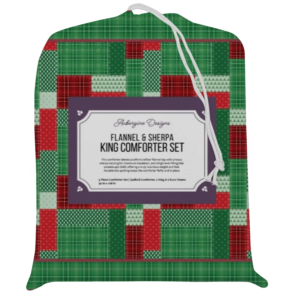 Luxury Flannel & Sherpa Comforter Set | Patchwork Squardular - Xmas