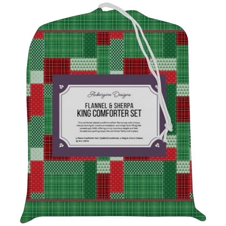Luxury Flannel & Sherpa Comforter Set | Patchwork Squardular - Xmas