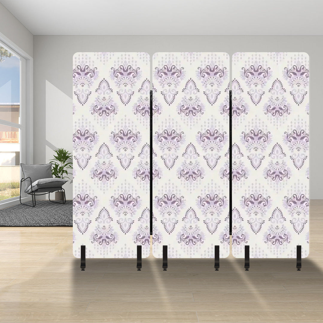 3 Panel Sound-Absorbing Room Divider / Diamond Ikat Damask