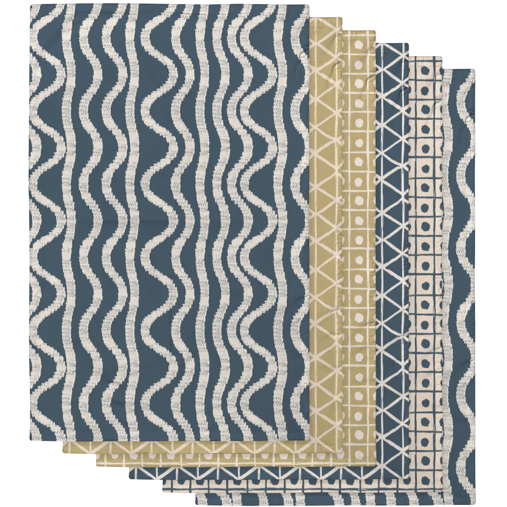Ikat Fusion Tea Towel Set (6) – Sand &amp; Sea (Geometric)