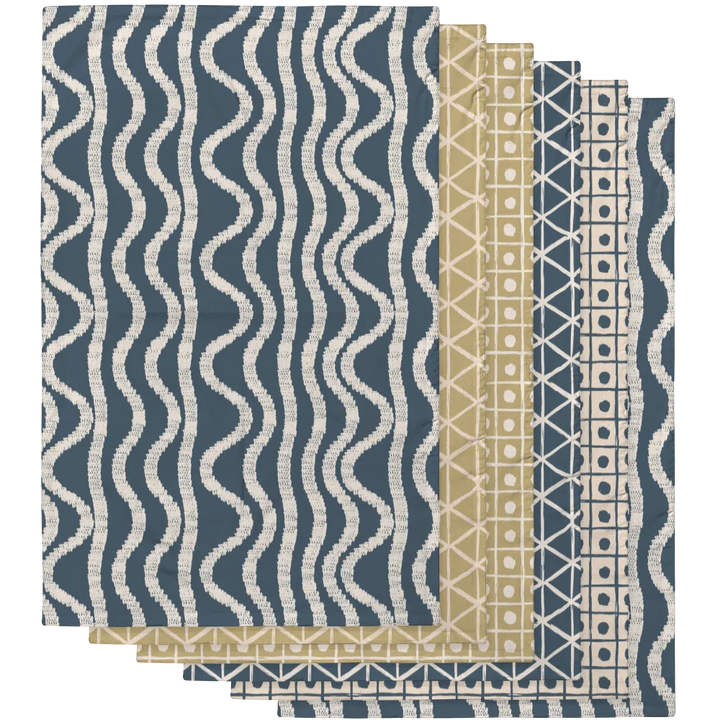 Ikat Fusion Tea Towel Set (6) – Sand &amp; Sea (Geometric)