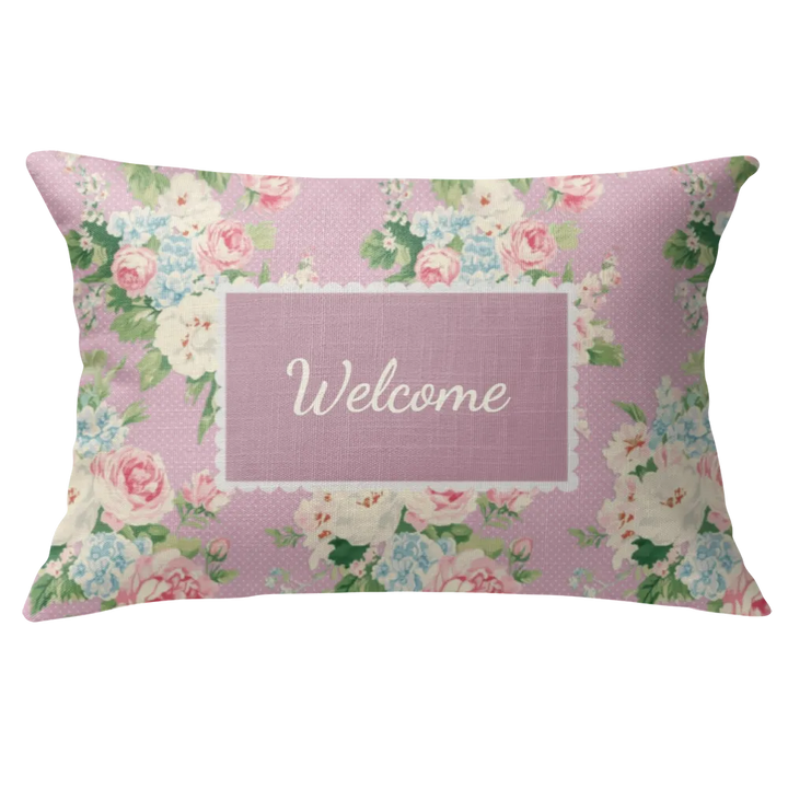 Emma - Lilac Floral Lumbar Pillow – Personalized Panel | Vintage Cottage Collection