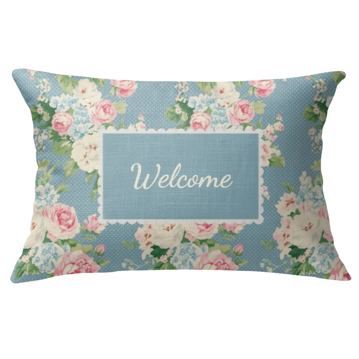 Emma - Bluejay Floral Lumbar Pillow – Personalized Panel | Vintage Cottage Collection