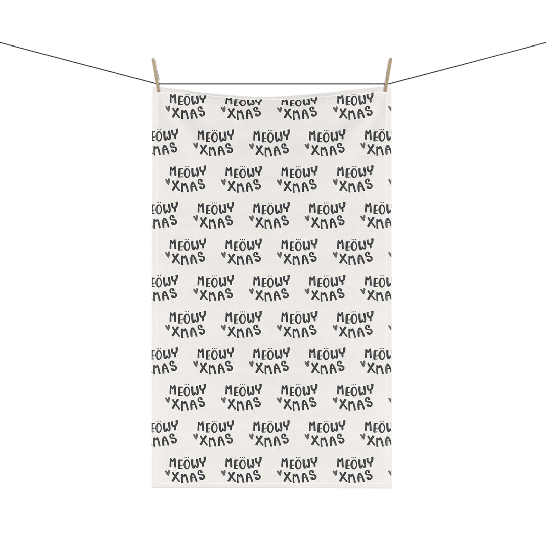 Cotton Twill Tea Towel / Merry Catmus Collection / Festive Cat Phrases