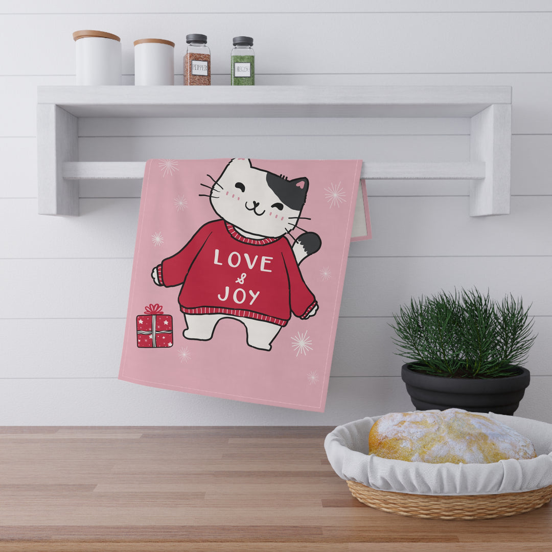 Cotton Twill Tea Towel / Merry Catmus Collection / Pink - 5 Design Choices