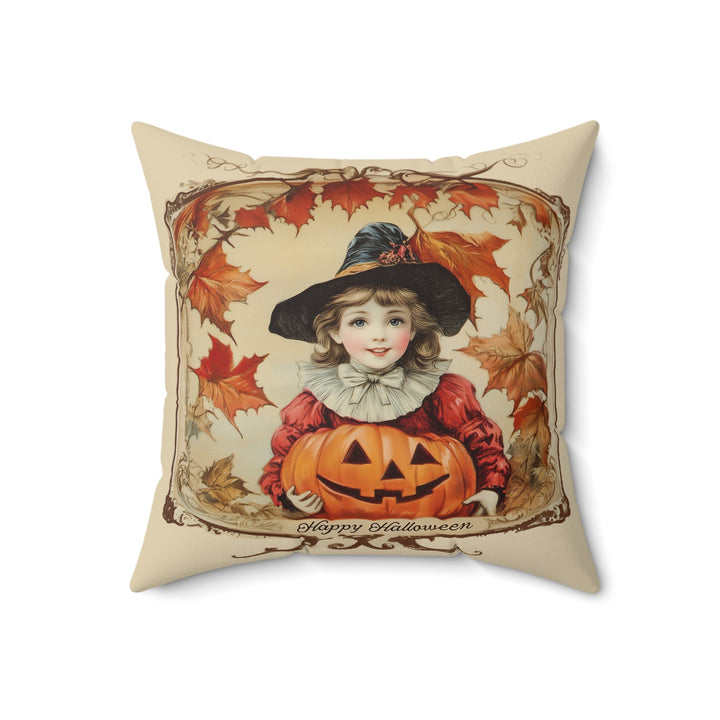 Microsuede Cushion / Vintage Halloween Art / Girl Witch