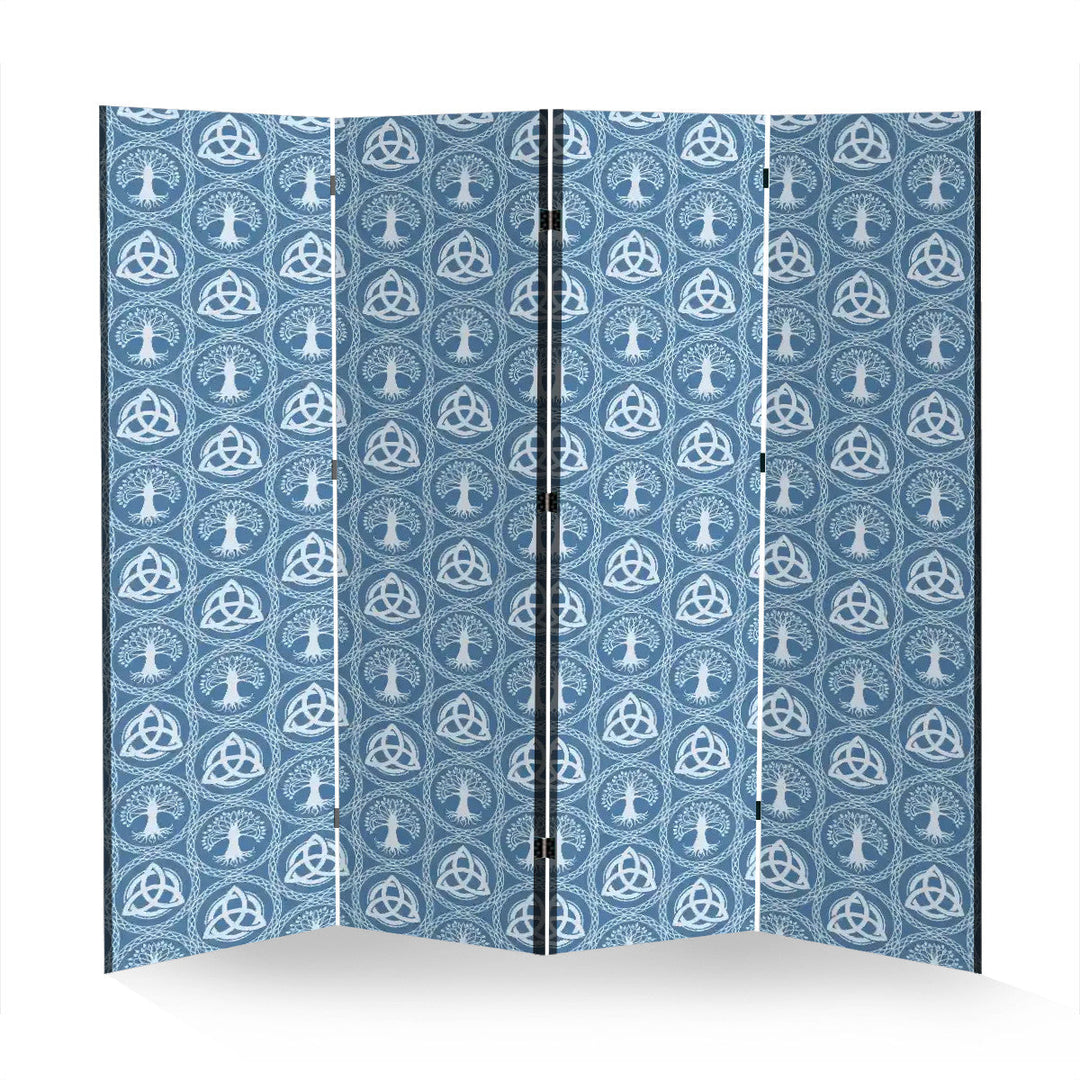 4 Panel Room Divider Folding Screen / Celtic Tree & Triquetra