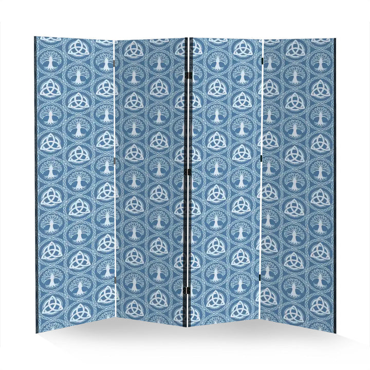 4 Panel Room Divider Folding Screen / Celtic Tree & Triquetra