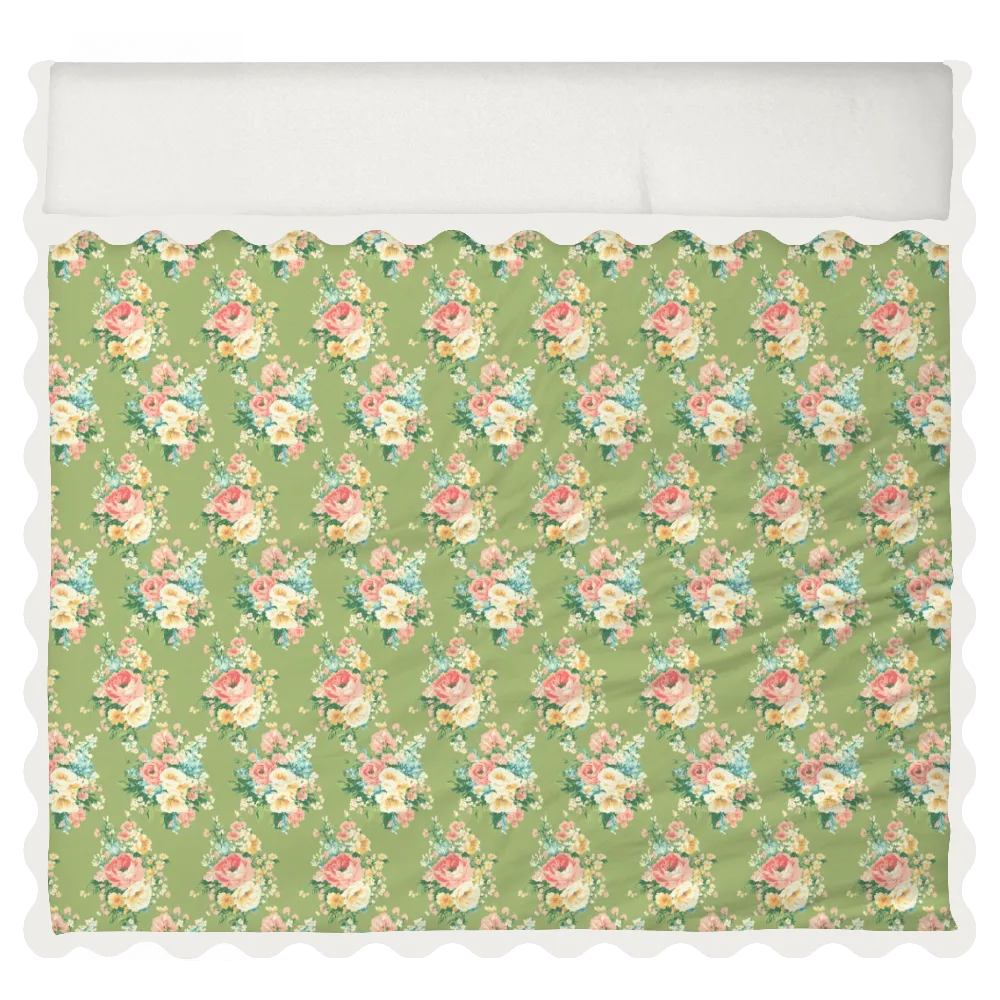 Vintage Cottage Collection Scalloped Duvet Cover Set - Florence (Lime)