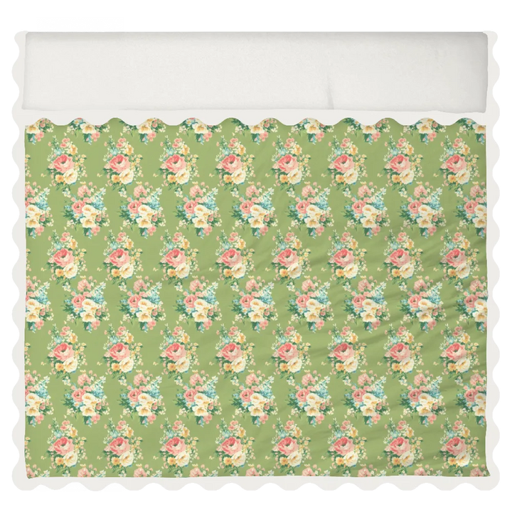 Vintage Cottage Collection Scalloped Duvet Cover Set - Florence (Lime)
