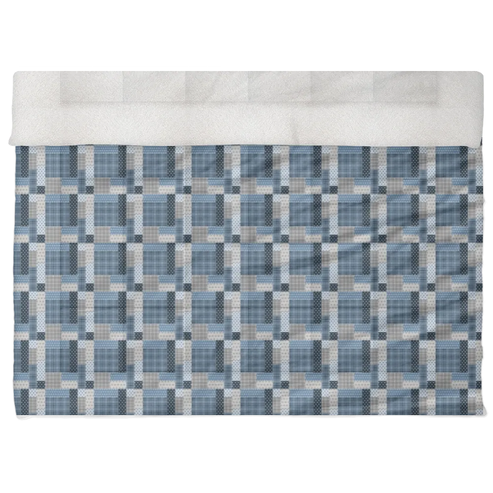 Luxury Flannel & Sherpa Comforter Set | Patchwork Squardular - Silver Star