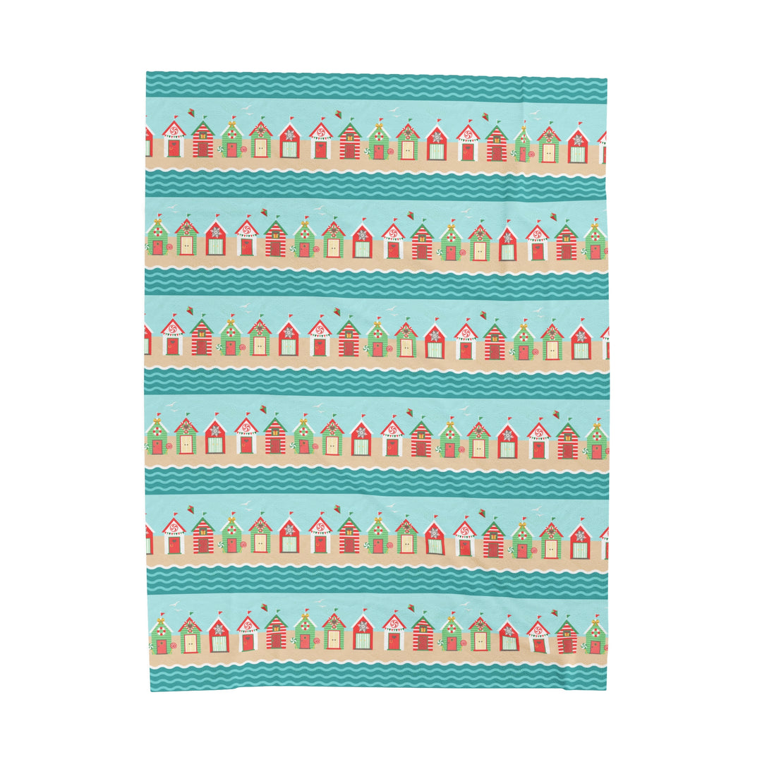 Velveteen Plush Blanket / Christmas on the Coast / Festive Beach Huts