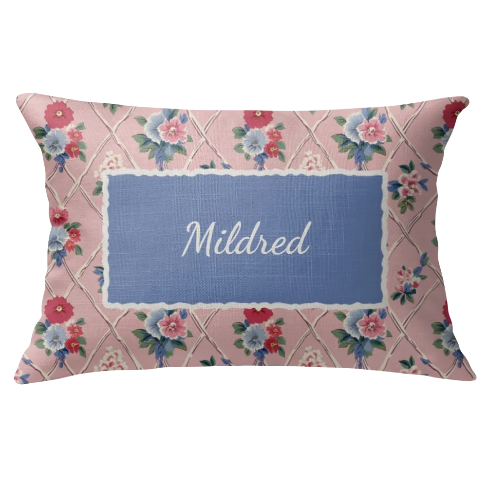 Mildred Floral Lumbar Pillow – Personalized Panel | Vintage Cottage Collection