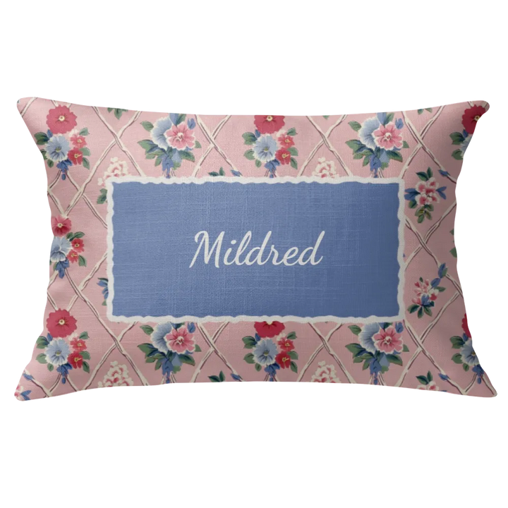 Mildred Floral Lumbar Pillow – Personalized Panel | Vintage Cottage Collection