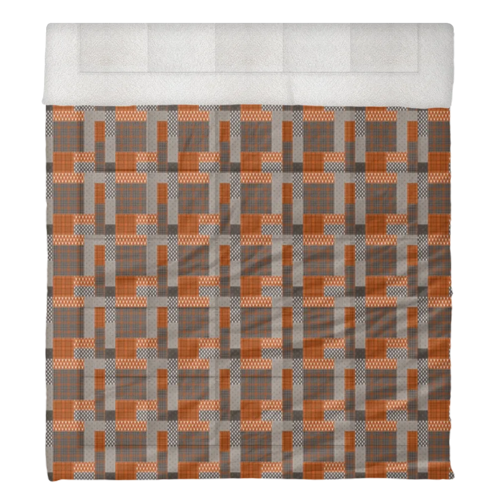Luxury Flannel & Sherpa Comforter Set | Patchwork Squardular - Woodland