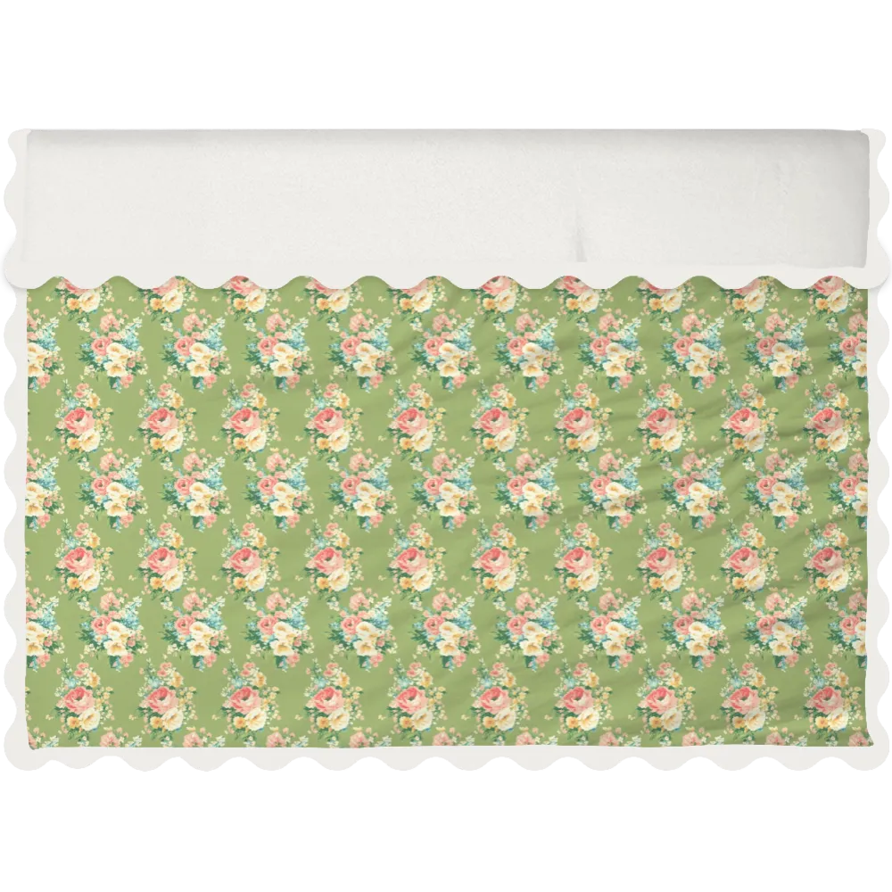 Vintage Cottage Collection Scalloped Duvet Cover Set - Florence (Lime)