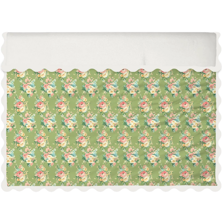 Vintage Cottage Collection Scalloped Duvet Cover Set - Florence (Lime)