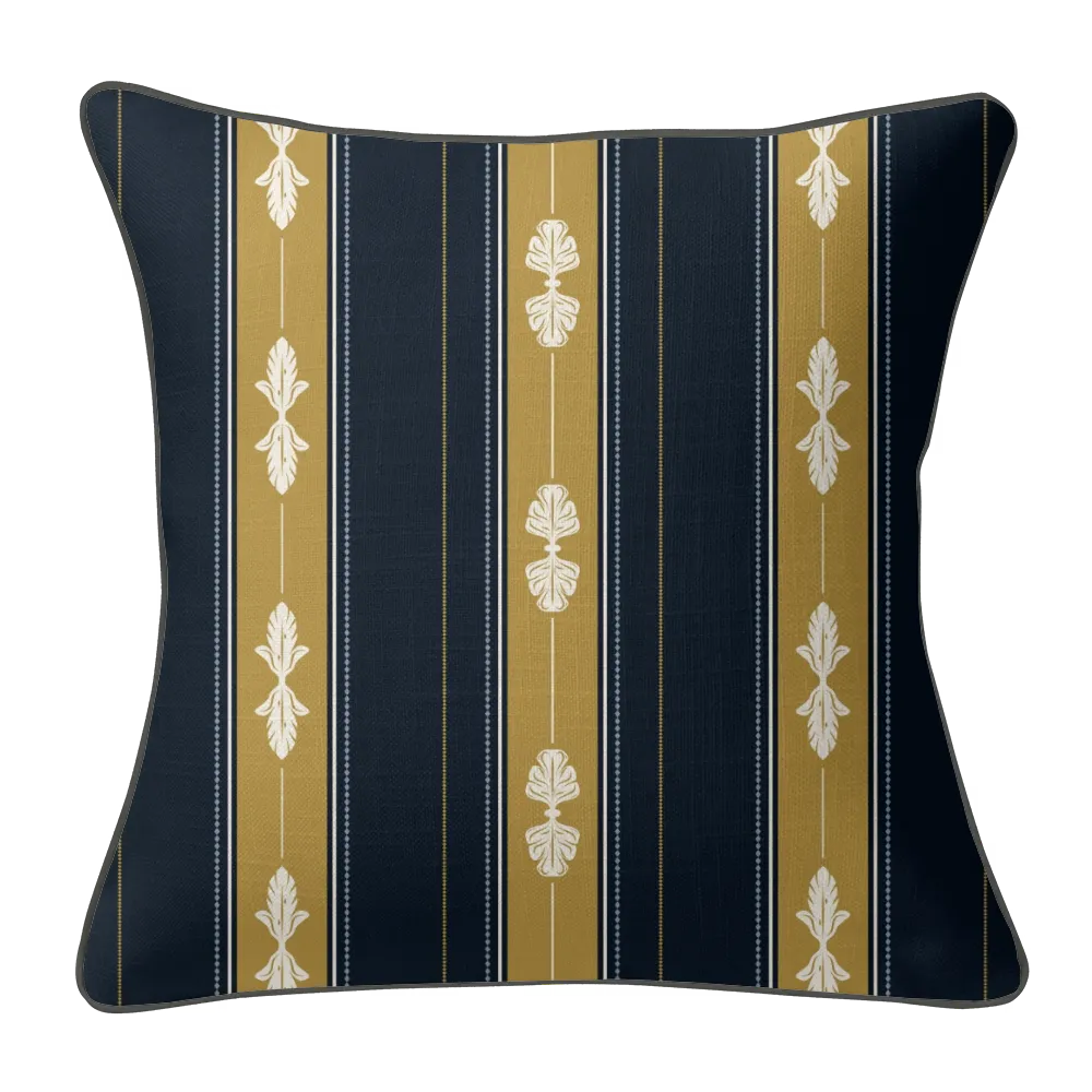 Heritage Bloom Pillow Trio - Acanthus Stripe (Old Brass &amp; Midnight Navy)