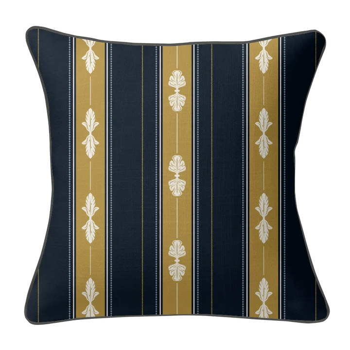 Heritage Bloom Pillow Trio - Acanthus Stripe (Old Brass &amp; Midnight Navy)
