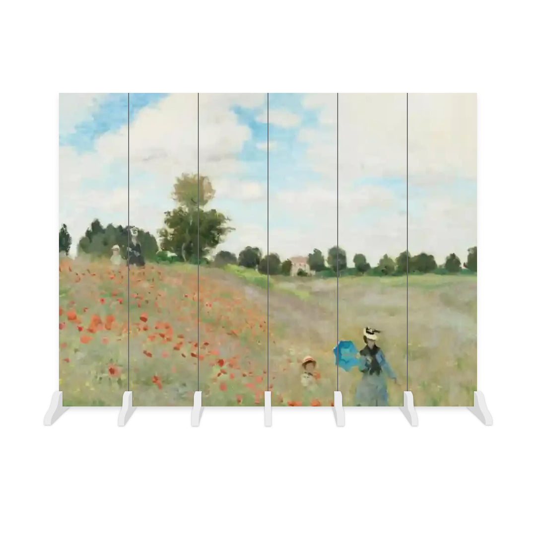 6 Panel Room Divider Folding Screen - Fine Art / Monet / The Poppy Field near Argenteuil (1873)