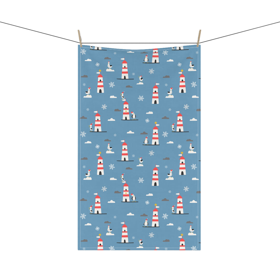 Cotton Twill Tea Towel / Christmas on the Coast / Santa Seagulls