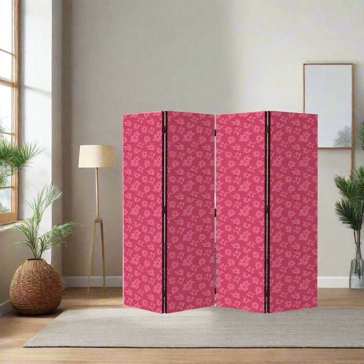 4 Panel Room Divider Folding Screen / Dogwood Blossoms - Pink