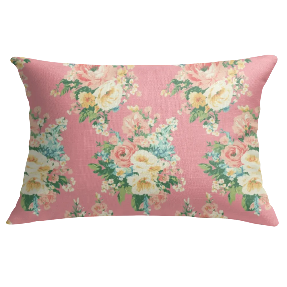 Florence - Peony Floral Lumbar Pillow – Personalized Panel | Vintage Cottage Collection