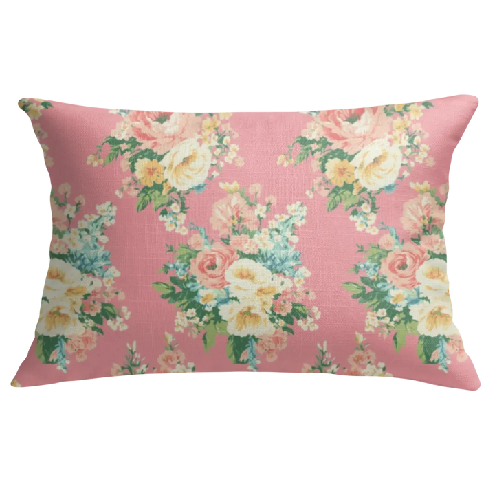 Florence - Peony Floral Lumbar Pillow – Personalized Panel | Vintage Cottage Collection