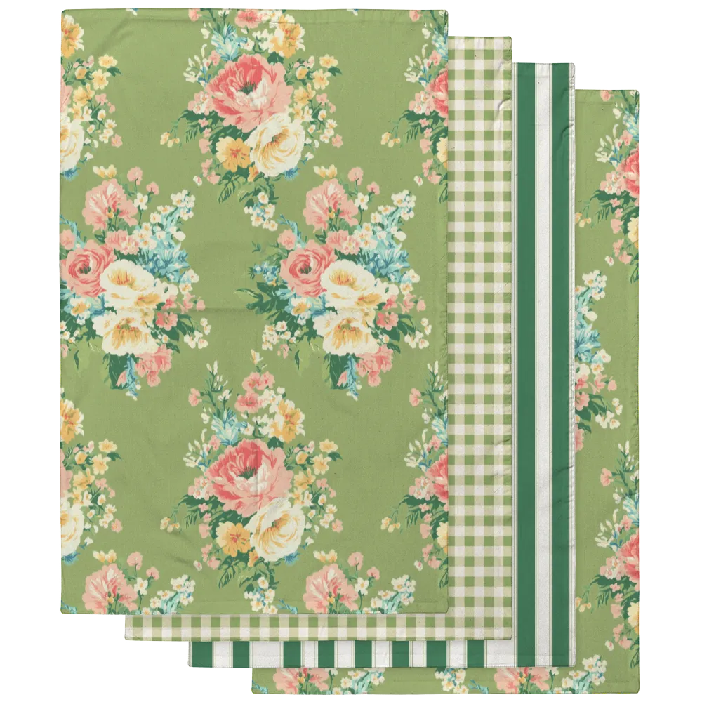 Florence – Lime Tea Towel Set (4) | Vintage Cottage Collection